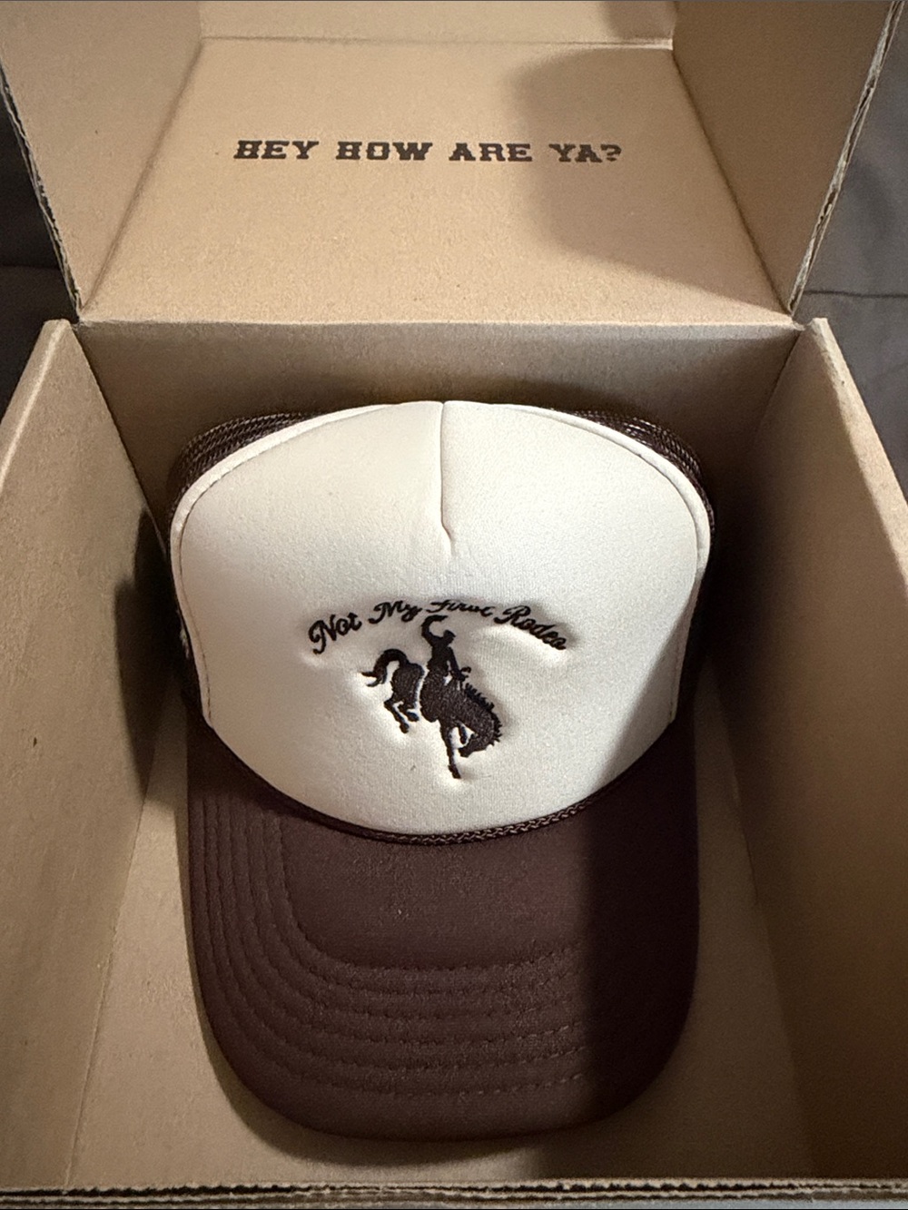 mike. Stevenson Ranch/not my first rodeo.  Trucker Hat with Rodeo Embroidery